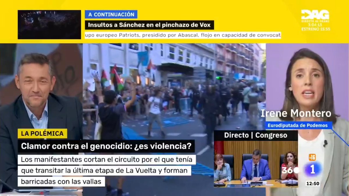 Si hubiese un Estado terrorista que estuviese quemando vivos a mis hijos, yo querría que en cualquier parte del mundo hubiese personas dispuestas a hacer lo que hiciese falta, también parar una Vuelta, para parar ese genocidio. 🎥 Irene Montero
