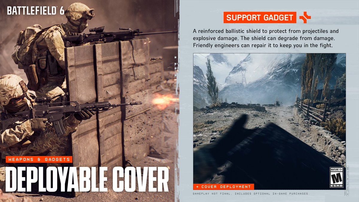 The Deployable Cover degrades from incoming damage. Friendly Engineers are can repair it to keep you in the fight. 🛡️ Stand your ground in #Battlefield 6 on October 10. 🫡
