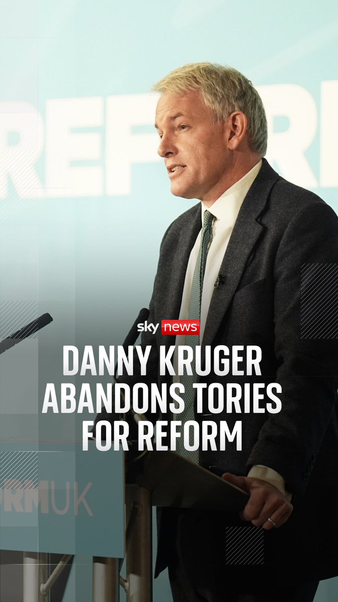 "The Conservative Party is over." Shadow minister Danny Kruger has defected from the Conservatives to Reform, adding that the 'failure of the Tories has created space for an alternative'. Full story: