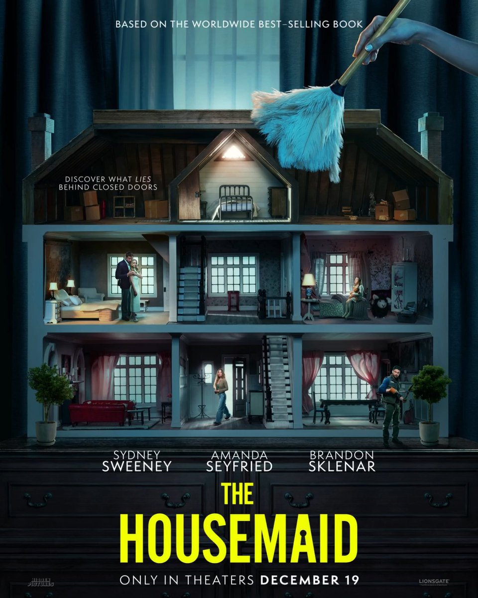First poster for Paul Feig’s ‘THE HOUSEMAID’ starring Sydney Sweeney, Amanda Seyfried and Brandon Sklenar. In theaters December 19.