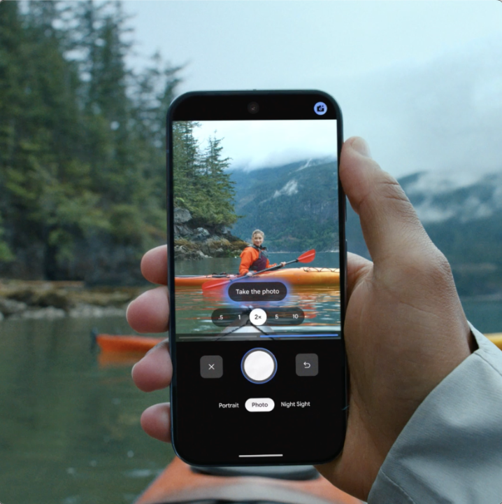 Vacation, meet Camera Coach—only on #Pixel10 phones.¹ It uses Gemini to: 👀 Read the scene (hello mountains) ✍️ Offer suggestions (zoom in) ☀️ Help find the best angle, lighting, and mode (try portrait) Take better photos on your next trip: