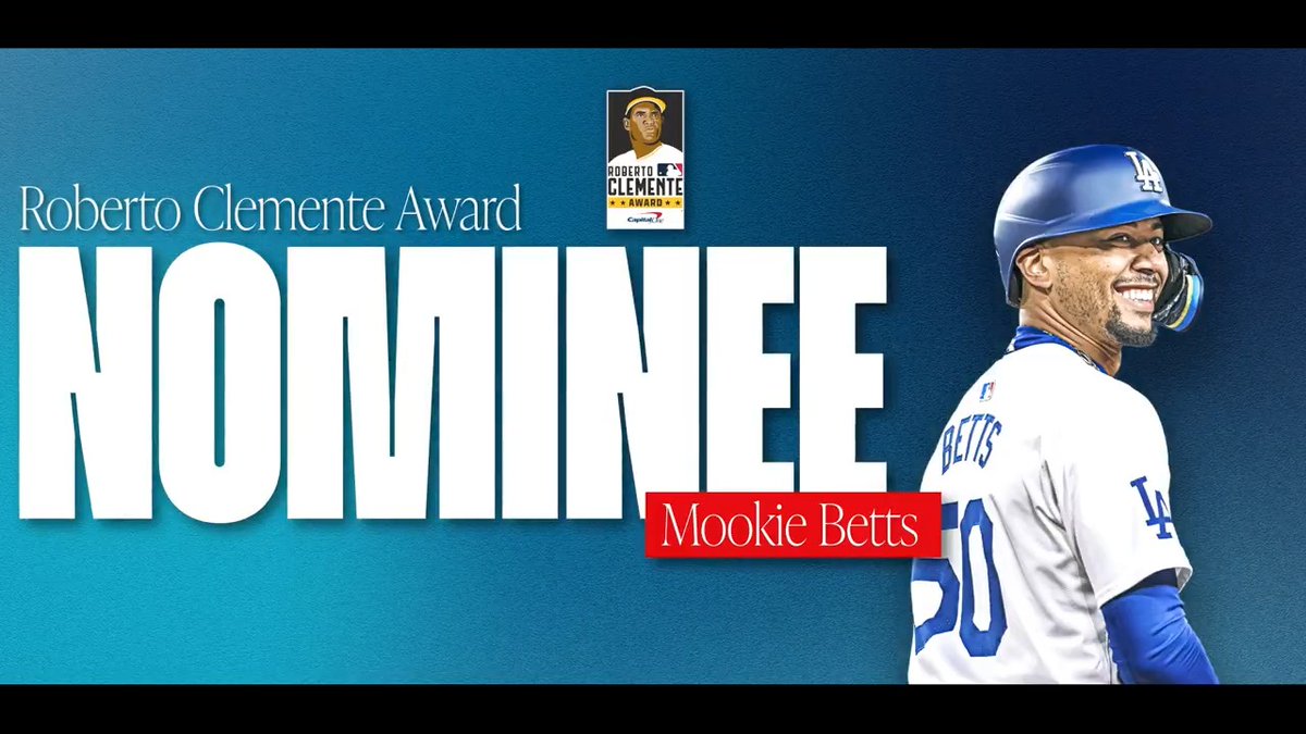 Making an impact on the field and in the community. Congratulations Mookie on being named the Dodgers nominee for the 2025 Roberto Clemente Award! Vote Mookie as the league-wide winner until 9/28 at