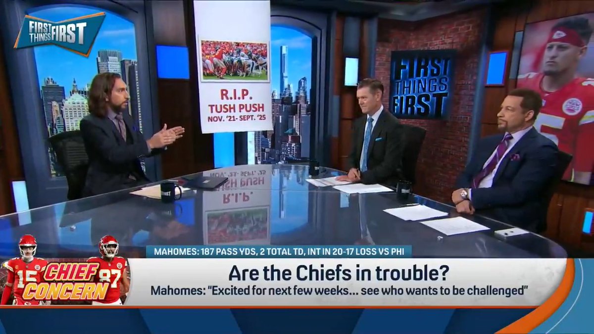 .nick wright dropped a banner in honor of Eagles-Chiefs: “Yesterday’s game will be known as the day the tush push died. Rest in peace tush push. You’ve had a hell of a run.”