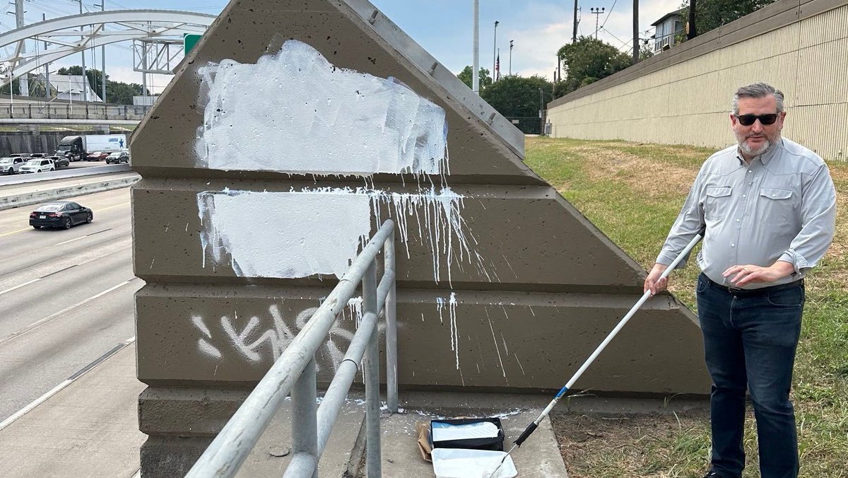 Senator Ted Cruz shared a video of himself painting over anti-Charlie Kirk graffiti along a Houston freeway.