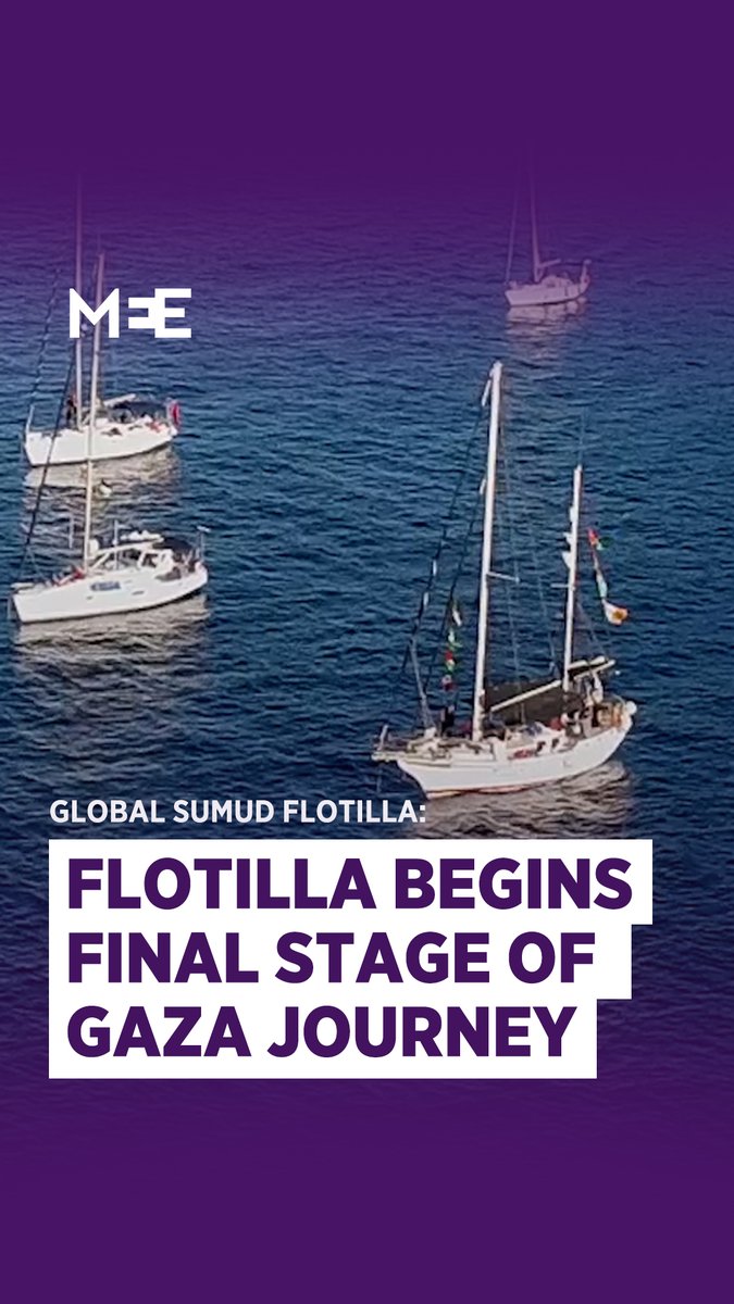 Middle East Eye has captured drone footage of the Global Sumud Flotilla sailing alongside vessels from Barcelona and Tunis. In total, 43 boats are in motion, including others set to merge with the fleet en route from Italy and Greece