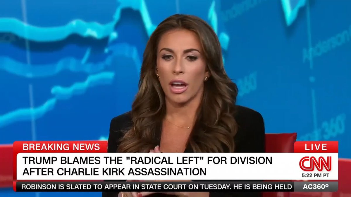 "To use this moment to not try to unify and take down the temperature ... is a real missed opportunity": Former Trump White House Communications Director Alyssa Farah Griffin on President Trump blaming the "radical left" for division after Charlie Kirk's assassination.
