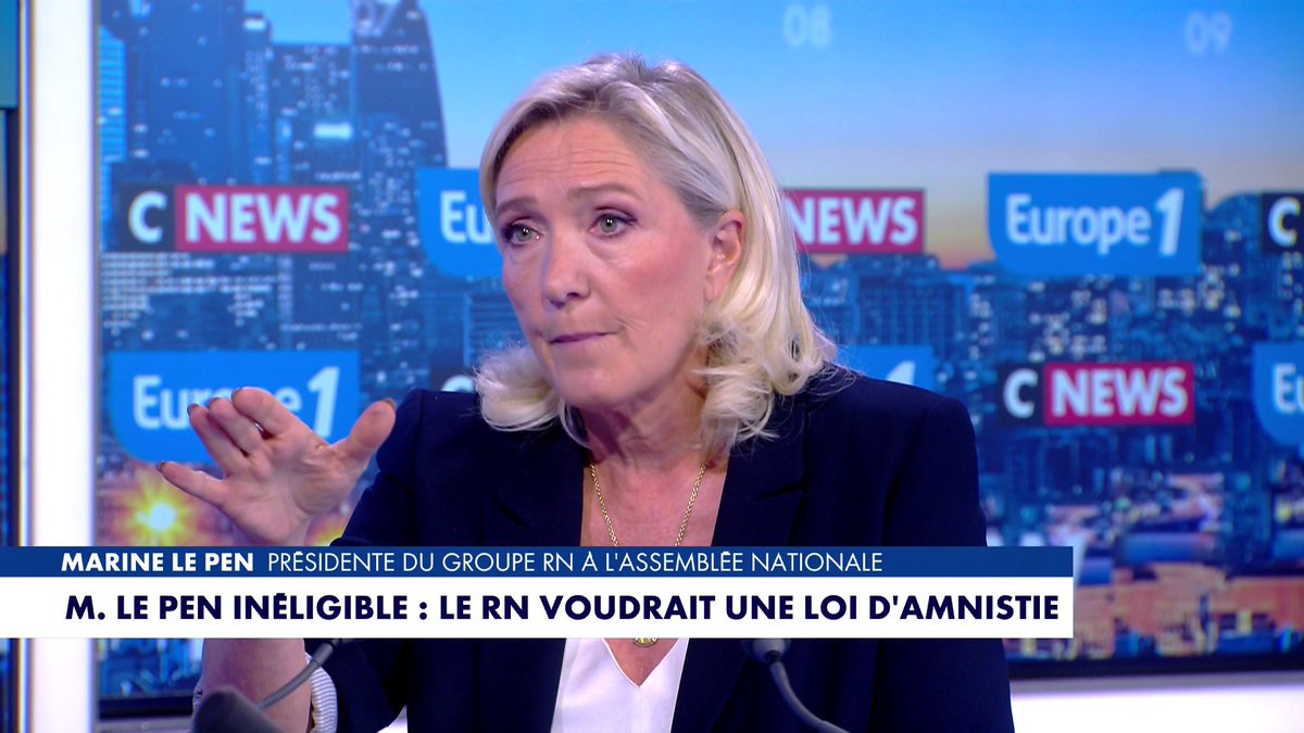 La députée RN du Nord Marine Le Pen assure : «Je ne prends jamais de décisions politiques en fonction de mon intérêt personnel», en revenant sur sa potentielle inéligibilité à l'élection présidentielle de 2027 #LaGrandeITW