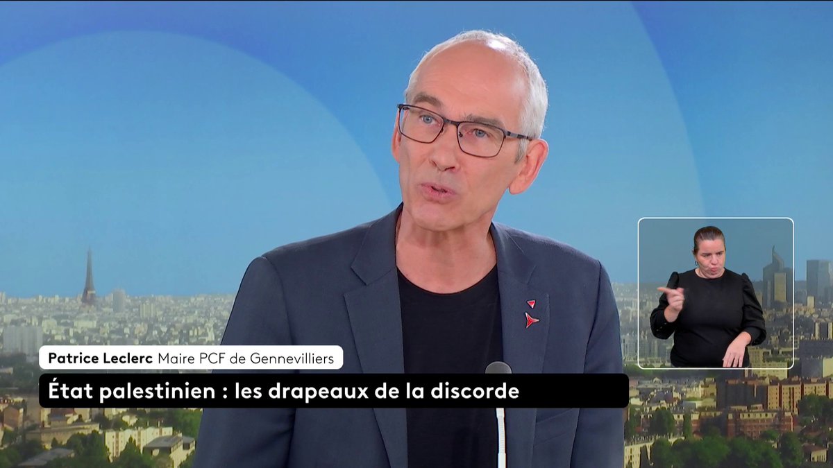 🔴 🗣 "Oui, je remettrai [le drapeau palestinien sur le devant de la mairie], et je demanderai aussi la poursuite d'actions et de sanctions contre ce gouvernement colonialiste d'extrême droite israélien" - Patrice Leclerc, maire PCF de Gennevilliers. #canal16