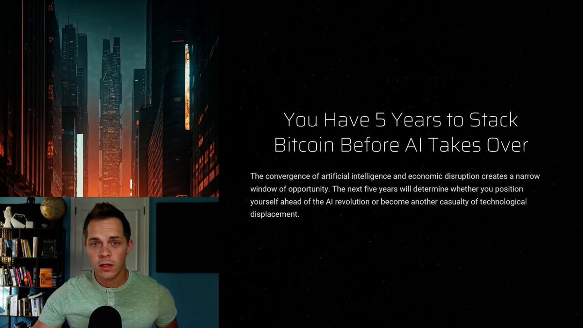 🚨YOU HAVE 5 YEARS TO STACK BITCOIN BEFORE AI EATS YOUR SOUL🚨 The robots are coming for your paycheck. The printers are coming for your dollars. And you’ve got exactly one halving cycle to grab a life raft made of sats. THIS IS YOUR WARNING: