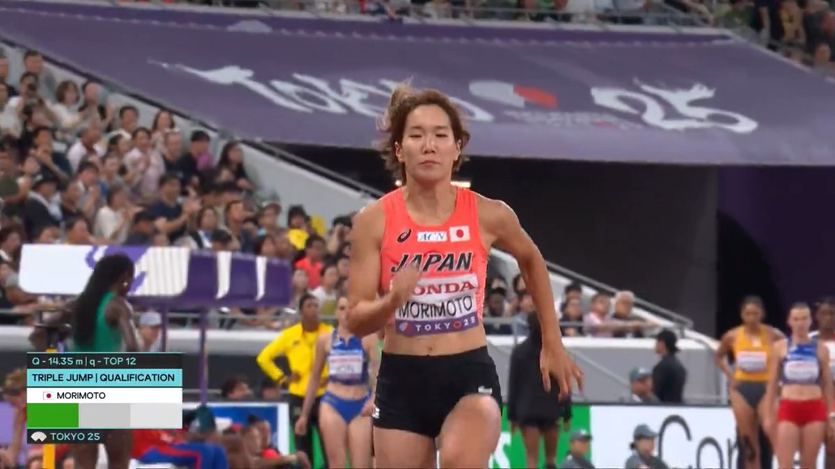 【#東京世界陸上】 ✅女子三段跳 予選B組 日本記録保持者 🇯🇵#森本麻里子 13m10 決勝進出ならず 📺TBS系 生中継 ⚡️TVerでは放送同時 & 全49種目LIVE配信⚡