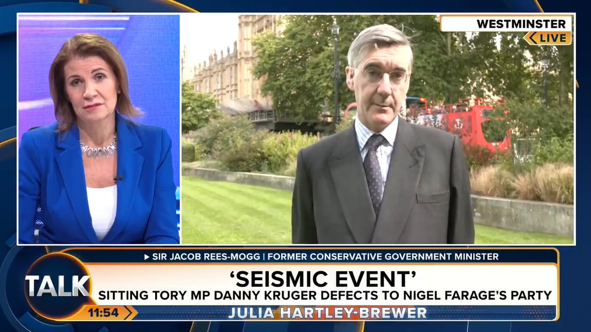 Julia Hartley-Brewer grills Jacob Rees-Mogg on Maria Caulfield defecting to Reform UK from the Conservatives. Jacob: "We all need to work together..." Julia: "Why would Reform make a deal with the Tories when they're so far ahead of the polls?! You're damaged goods!" Julia Hartley-Brewer