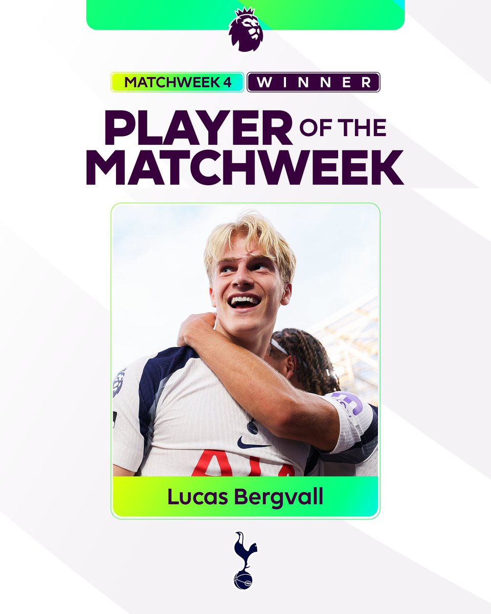 You have voted for Lucas Bergvall as Player of the Matchweek ✨ He was at his very best in Tottenham Hotspur's 3-0 win over West Ham 👏