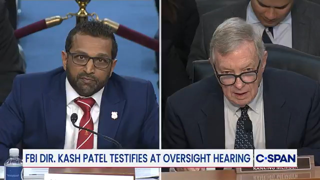 Exchange between FBI Director Kash Patel and Senator Dick Durbin about allegedly giving FBI employees polygraph tests to asses their loyalty to Patel, a whistleblower's complaint about the Epstein files, and the ongoing pipe bomb investigation.