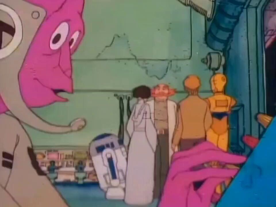 The Star Wars animated segment in the 1978 Holiday Special called "The Story of the Faithful Wookiee". Produced by Canadian studio Nelvana.