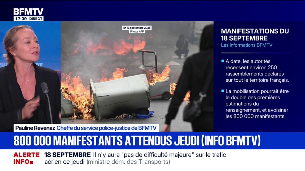 800000 manifestants selon le ministère de l’Intérieur pour un premier jour de mobilisation syndicale, c’est colossal Macron a vraiment poussé la France à bout #18septembre