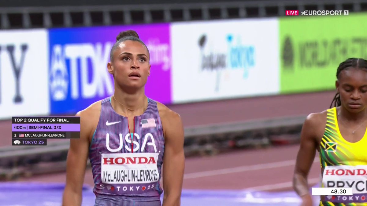 Ah bueno, Sydney, avisa antes si eso 🫢 Sydney McLaughlin dejó sin palabras a todo Tokio tras firmar un registro de otra galaxia. 🇪🇸 La española Paula Sevilla fue séptima. #WCHTokyo25