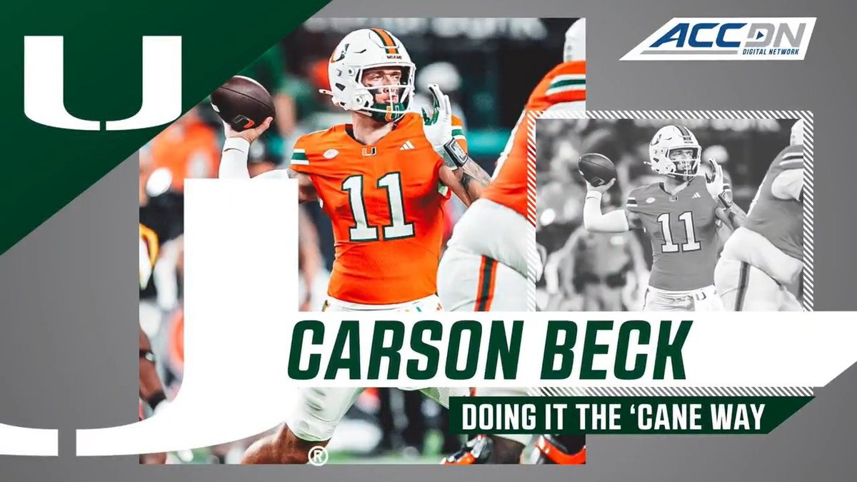 Carson Beck brought his winning pedigree to The U 🌪️ Now he’s ignited Miami’s offense: 🔥 40.3 PPG | 486.0 YPG 🎯 Nation’s leader in comp % (79.3) 💪 ACC-best 9.9 YPA 812 yards, 9 total TDs — and Miami Hurricanes Football is rolling. Miami Hurricanes | #ItsAllAboutTheU