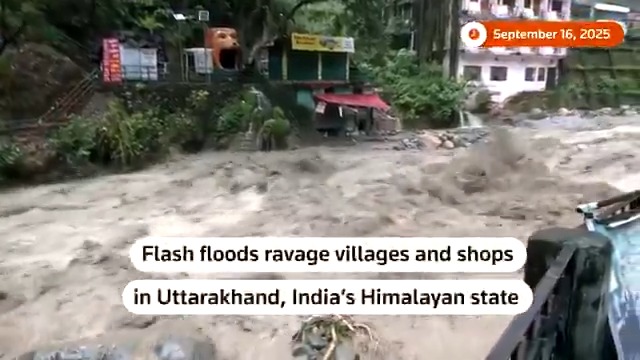 Flash floods ravage streets and shops in India’s Himalayan state of Uttarakhand. Authorities say at least three people are feared trapped beneath the debris