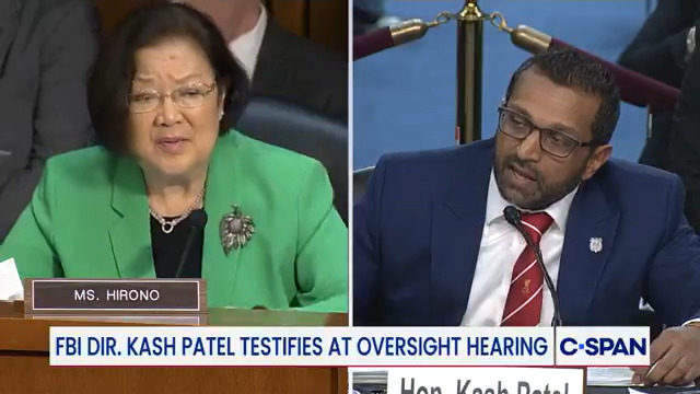 Sen. Senator Mazie Hirono asks about requiring FBI agents to do pull-ups. FBI Director Kash Patel: "If you want to chase down a bad guy and put him in handcuffs you better be able to do a pull-up...Doing one pull-up is not harsh."