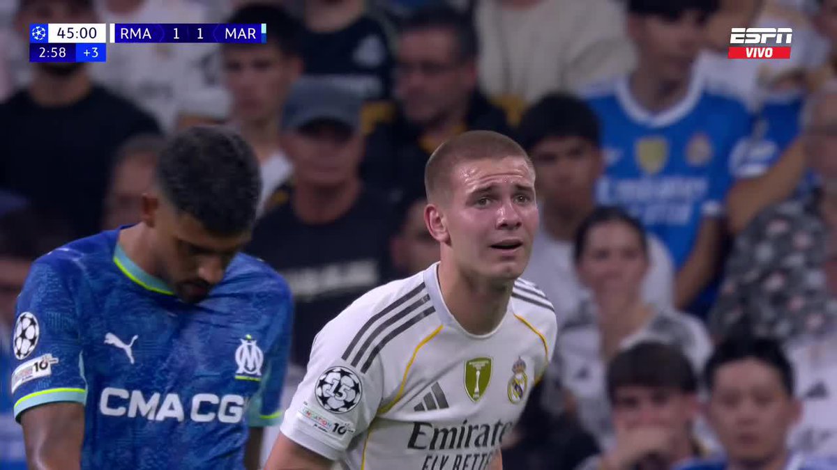 "Franco Mastantuno" Por el gol que se erró la joya del Real Madrid en la última jugada del primer tiempo.
