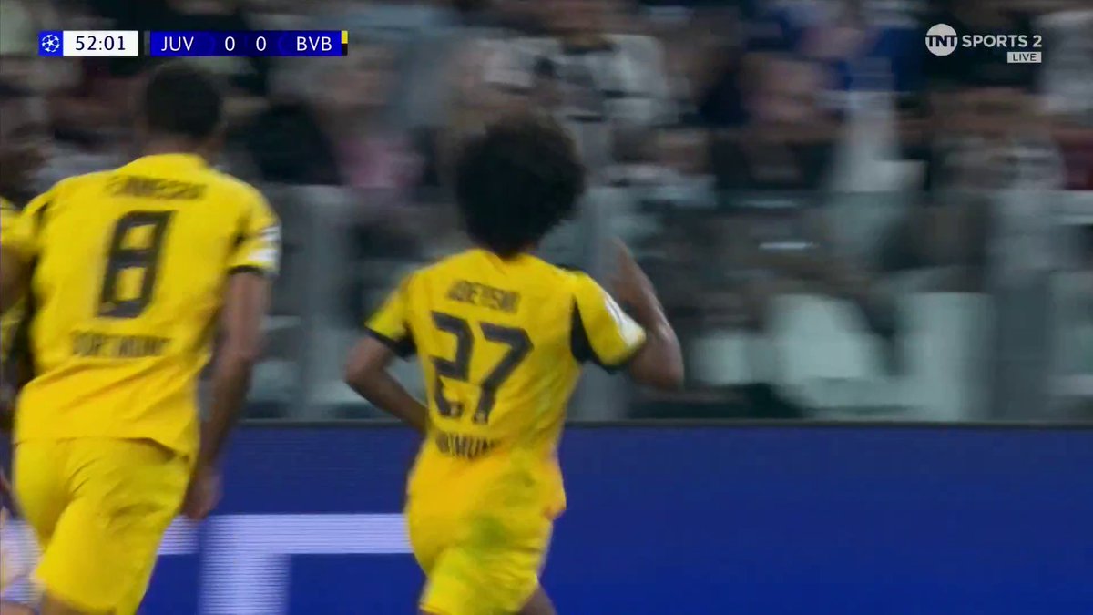 An incredible strike from Karim Adeyemi gives Borussia Dortmund the lead against Juventus! 🚀 📺 TNT Sports &amp; discovery+ UK