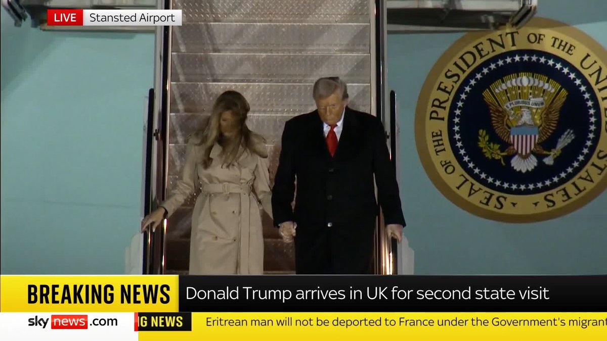 BREAKING: US President Donald Trump and his wife Melania arrive in the UK for a historic second state visit. 📺 Sky 501, Virgin 602, Freeview 233 and YouTube