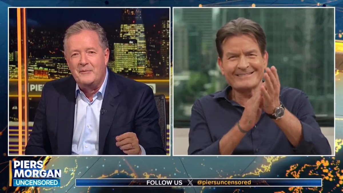 "To Piers... let's get hammered! Love Charlie." Piers Morgan reminds Charlie Sheen of how he once signed a drugs test for him after a previous interview. 📺 Piers Morgan | Charlie Sheen
