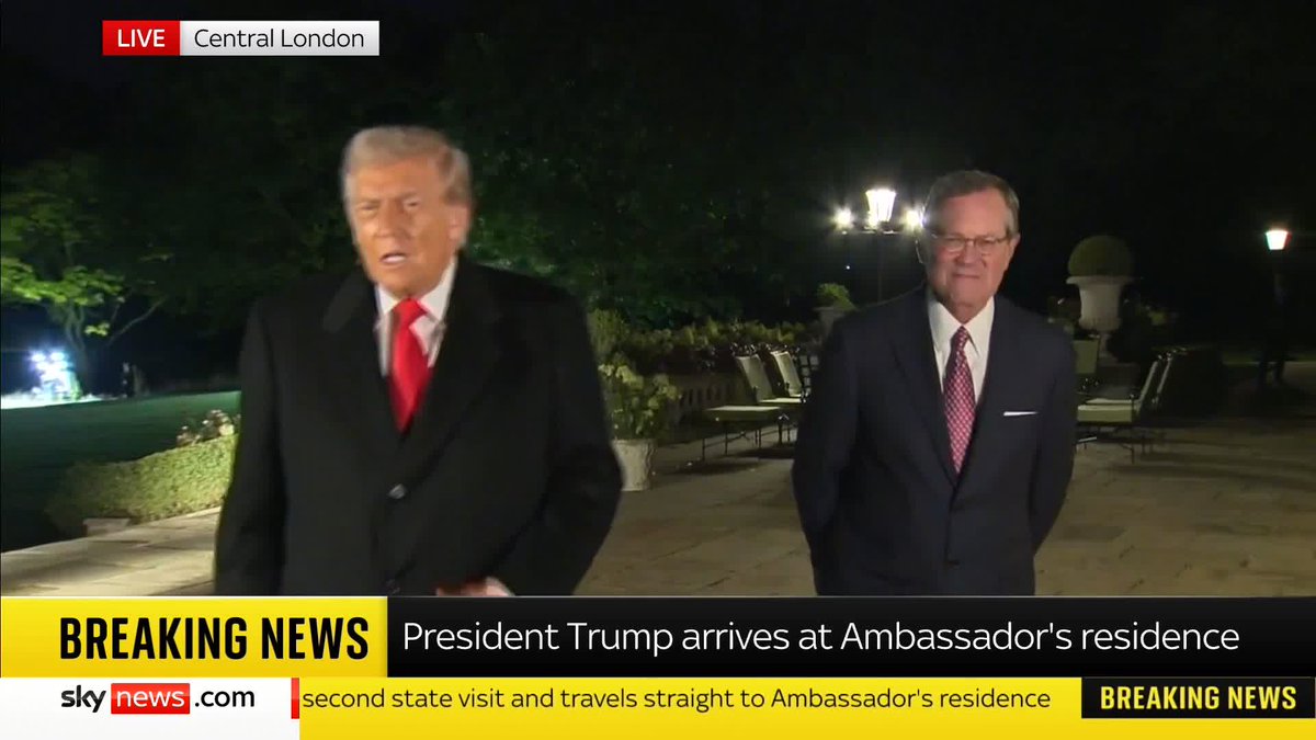 'A lot of things here warm my heart' - US President Donald Trump speaks about his 'love' for the UK as he arrives at the US embassy in central London for his second state visit. 📺 Sky 501, Virgin 602, Freeview 233 and YouTube