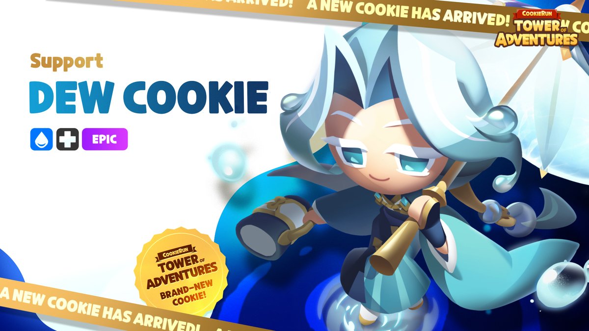"I'm searching for a place to take shelter from the rain." Dew Cookie, the natural-baked salesman, has arrived in the Tower! ☂️ Meet him now in CookieRun: Tower of Adventures! #CookieRun #TowerOfAdventures #Update