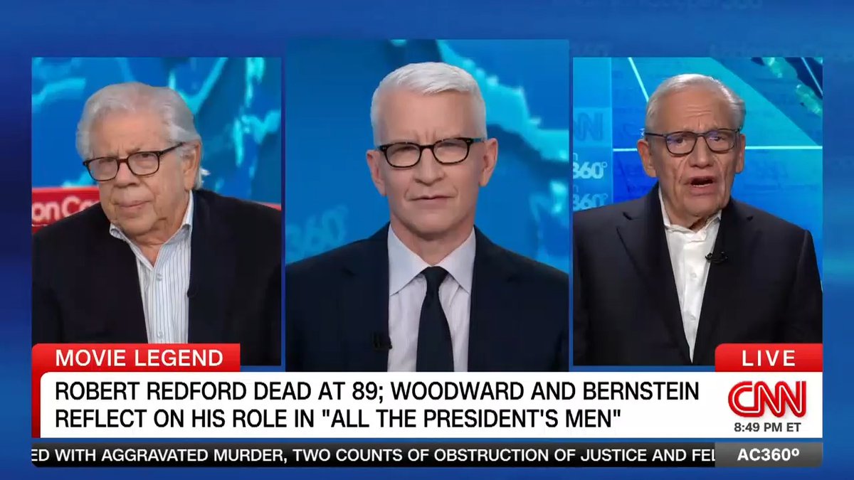 On the day of Robert Redford’s death, Watergate journalist Bob Woodward reveals that he disclosed the identity of Deep Throat to the actor. Redford played Woodward in “All the President’s Men.” His reporting partner Carl Bernstein never knew until Woodward made the admission in a joint interview with Anderson.