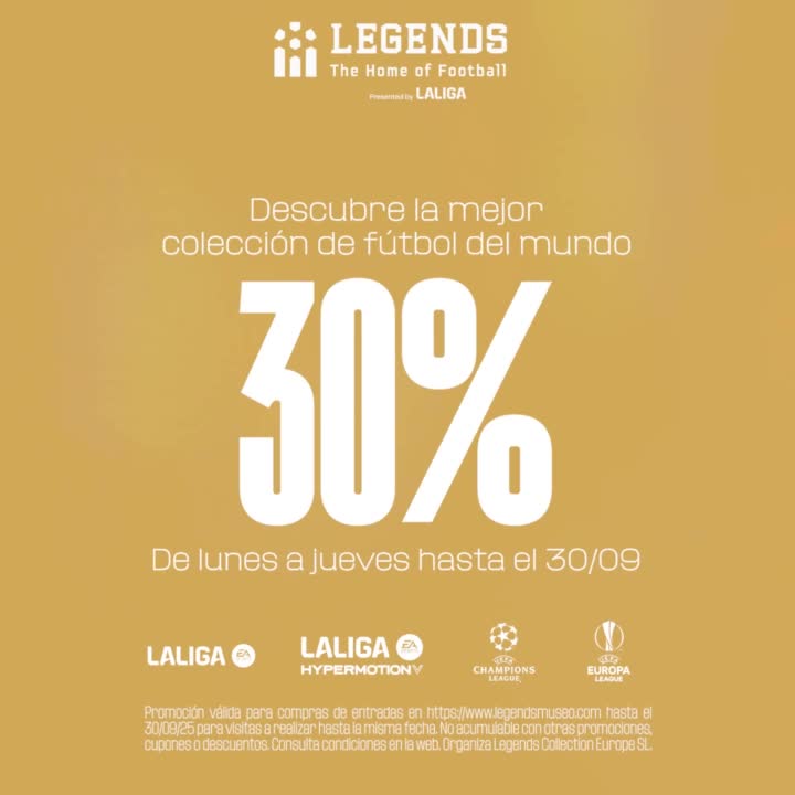 😉 En el corazón de Madrid te espera un viaje único por el fútbol mundial. 😍⚽ Vive la emoción en Legends con un 30% de descuento de lunes a jueves. #LEGENDS