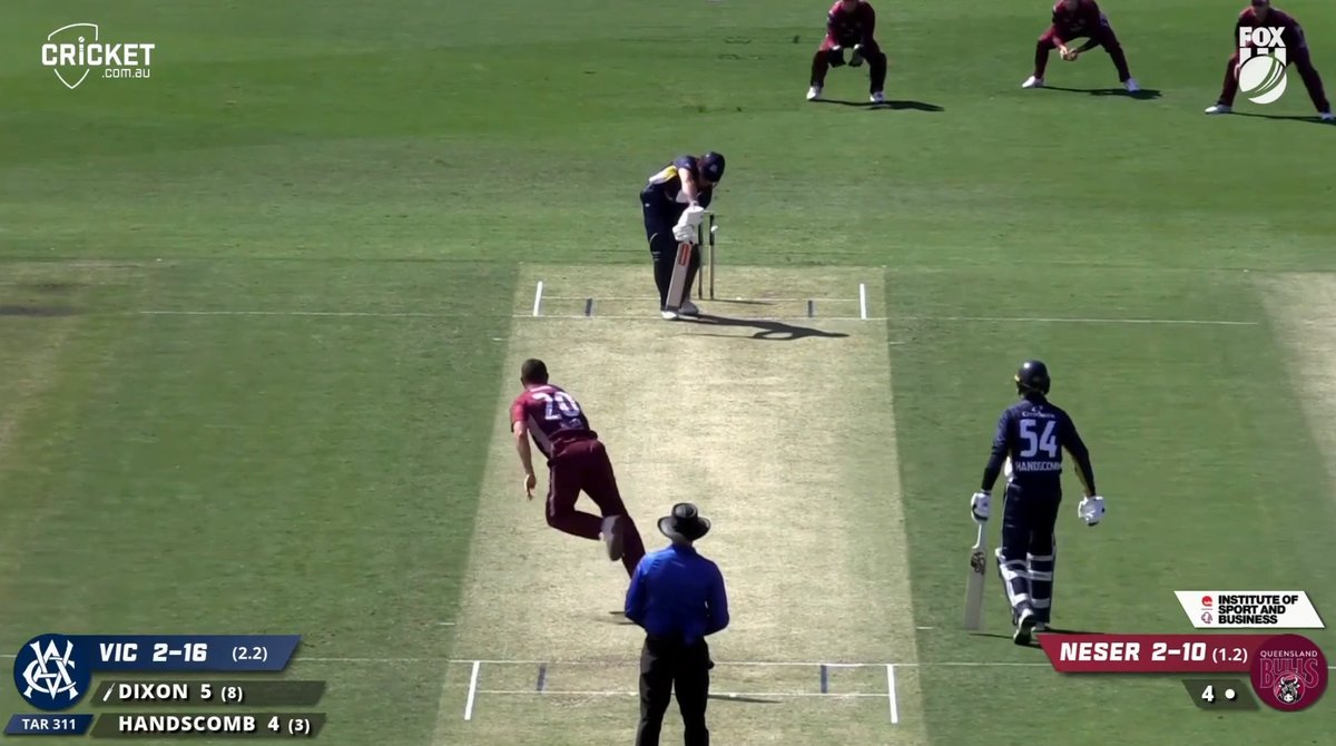 How good's this from Neser: 1: Swings one in through the gate, almost bowls Dixon 2: Next ball, swings one away from Dixon, does bowl him