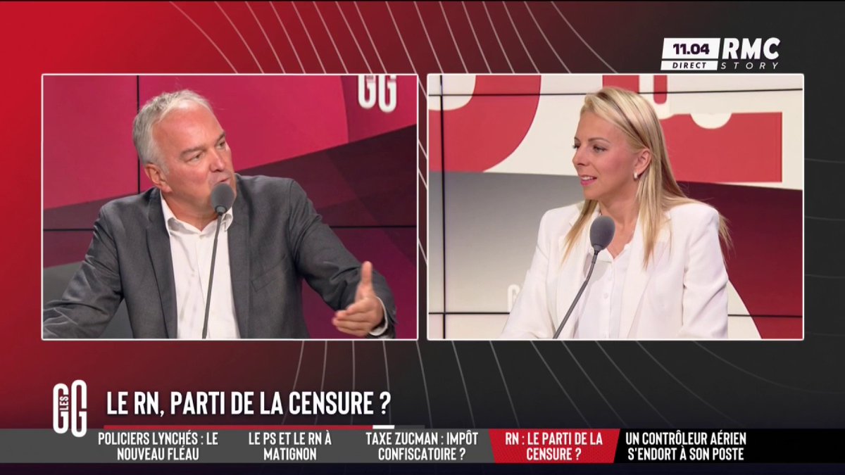 🗣️ Olivier Truchot : "Bonjour Madame, vous êtes les rois ?" 🎙️ Edwige Diaz Ⓜ️, députée RN de la Gironde : "Les faiseurs de rois ?" 🗣️ Olivier Truchot : "Non, les rois de la censure." #GGRMC