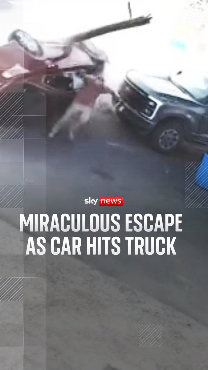 A man washing his windscreen runs out the way just in time as an out-of-control car smashes into his truck. The motorist was taken to hospital with minor injuries and faces citations for at least four driving offences.