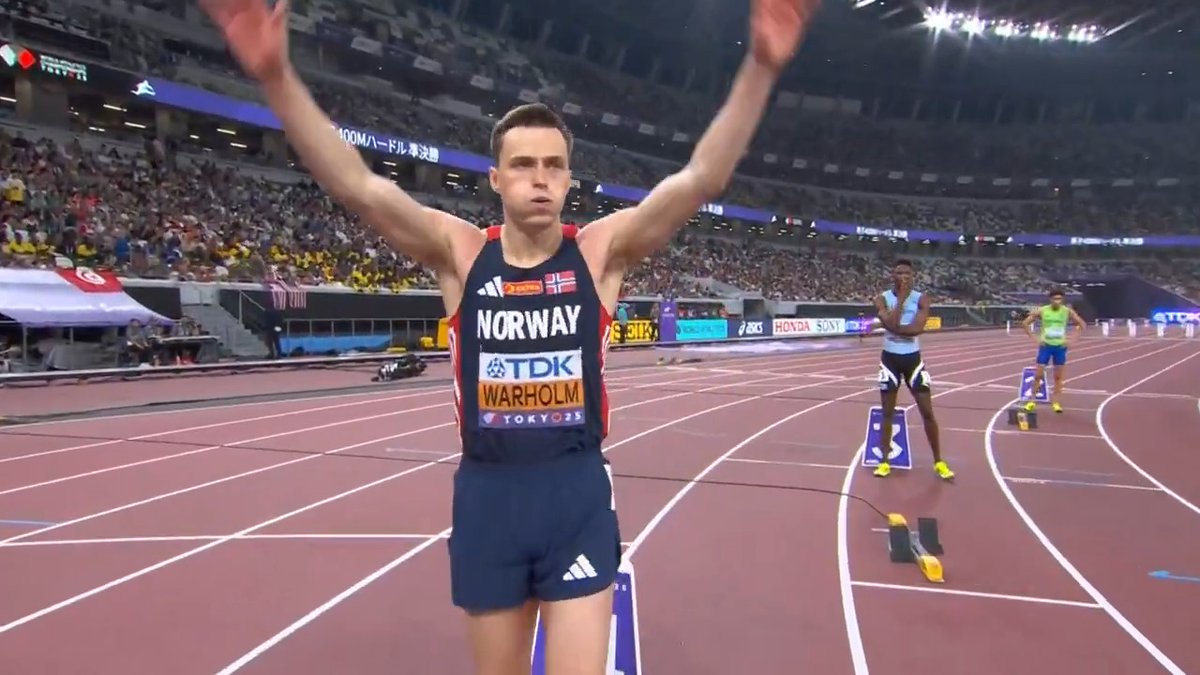 【東京世界陸上】 ▶️男子400mハードル 準決勝1組 🏆世界記録保持者🏆 🇳🇴ワーホルム 選手 2位 47秒72 1位の🇶🇦サンバ 選手とともに決勝へ!! 🇳🇴ワーホルム 選手は 4度目の🥇獲得を目指す🔥 19日(金)21時15分頃〜 決勝🏆 📺TBS系 生中継 ⚡️TVerでは放送同時 & 全49種目LIVE配信⚡