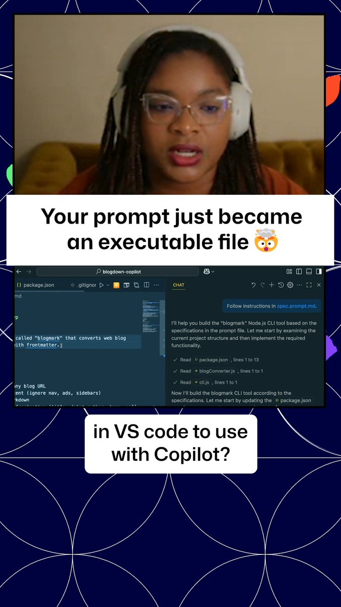 Did you know you can turn your prompts into programs in Visual Studio Code? 👀 Create executable .prompt.md files for GitHub Copilot that you can run with a single click. 🖱️ Here's how. ▶️