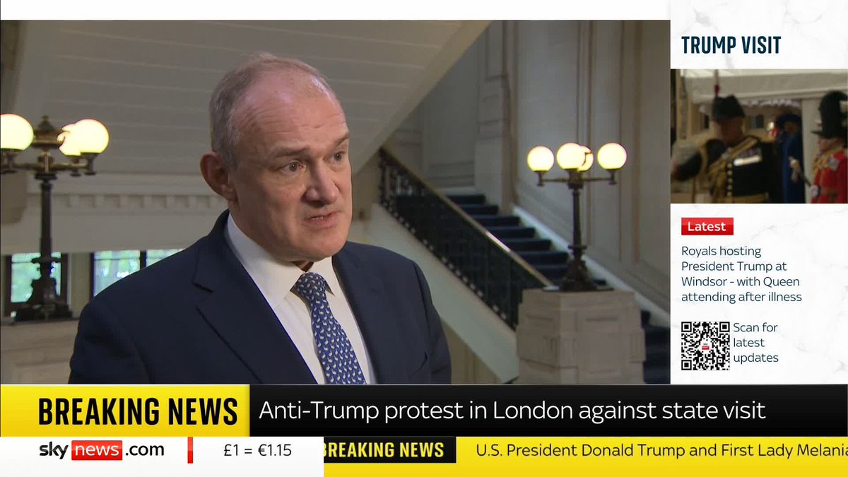 Lib Dem leader Sir Ed Davey is boycotting the state banquet tonight to send a message to the US President over the humanitarian crisis in Gaza. 📺 Sky 501, Virgin 602, Freeview 233 and YouTube