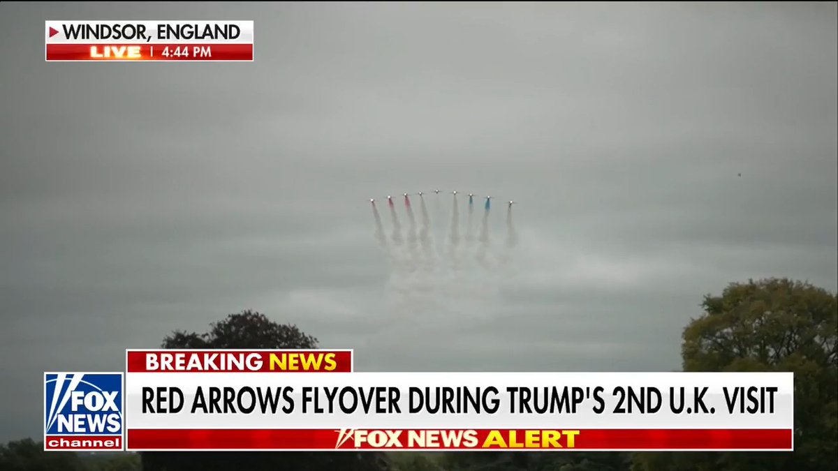 NEW: The Red Arrows of the UK’s Royal Air Force perform a flyover in honor of President Trump’s state visit.
