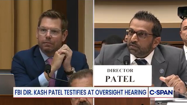 Heated exchange between Rep. Eric Swalwell (D-CA) and FBI Director Kash Patel on Epstein Files. FBI Director Patel: "I'm going to borrow your terminology and call bullshit on your entire career in Congress. It has been a disgrace to the American people."