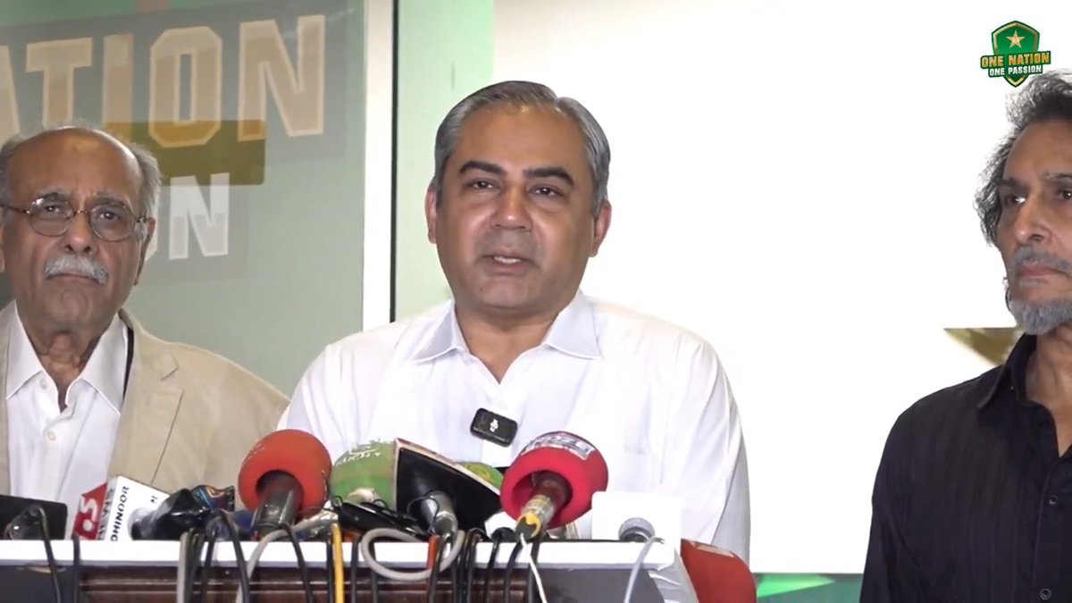 PCB Chairman Mohsin Naqvi holds press conference alongside ex-chairs Najam Sethi and Ramiz Raja at Gaddafi Stadium
