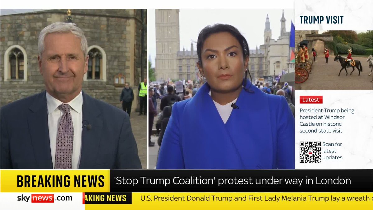'Stop Trump Coalition' protest is underway in central London. 'They're loud, they're proud and they are certainly trying to drown out the pageantry', Sky's Ashna Hurynag reports. 📺 Sky 501, Virgin 602, Freeview 233 and YouTube