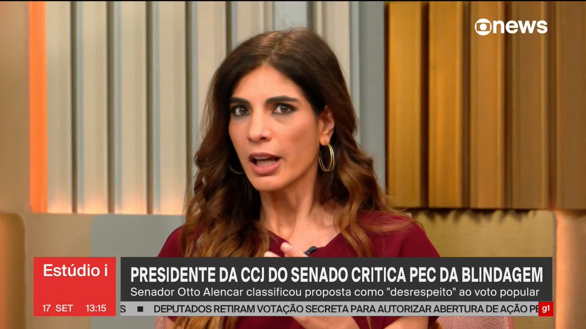 "Agem de um jeito como se fossem intocáveis", diz Andréia Sadi, ao comentar a PEC da Blindagem. ➡ Assista à #GloboNews: #Estudioi