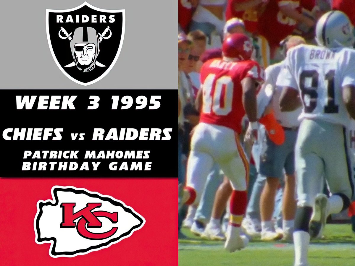 1995 Chiefs vs Raiders - Full Broadcast - Patrick Mahomes birthday game! 9/17/95: On the day that Patrick Mahomes was born, the Chiefs take on the Raiders in one of the most thrilling games ever at Arrowhead.
