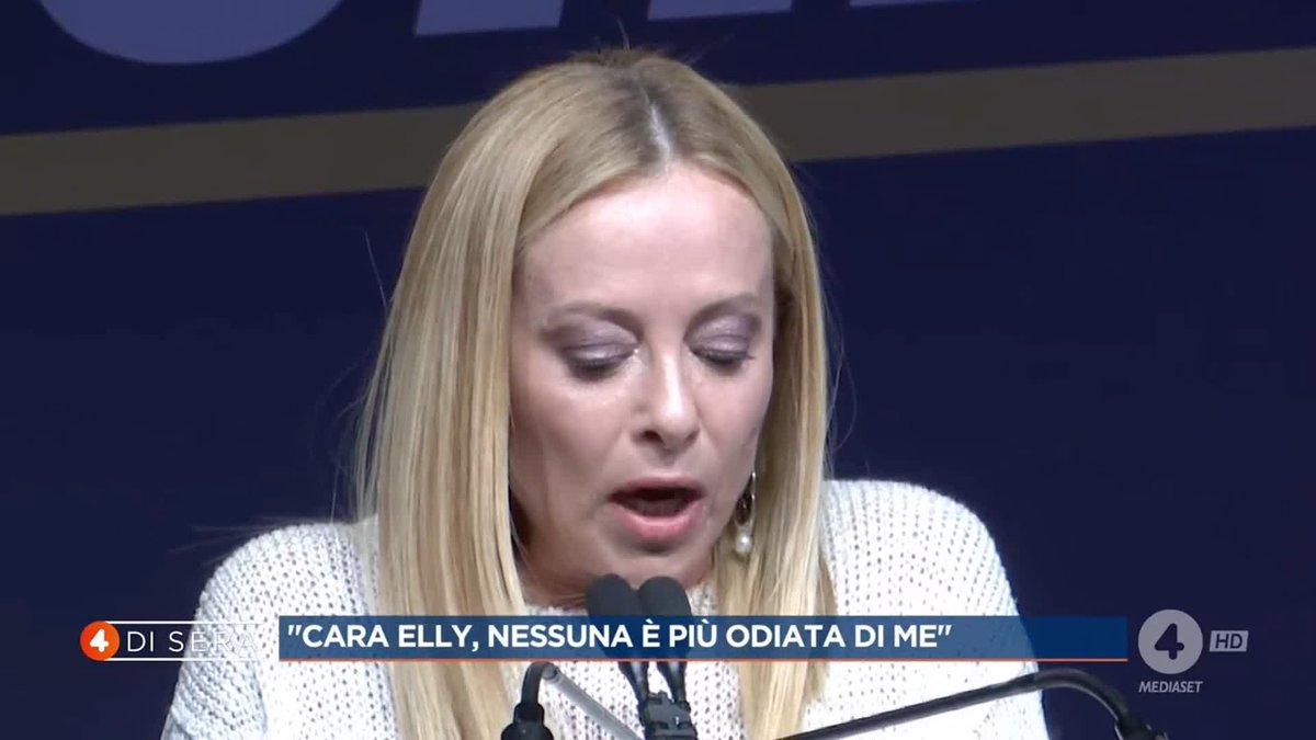 Giorgia Meloni: "Cara Elly, nessuna è più odiata di me" Ci state seguendo? #4disera è in diretta su #Rete4 e in streaming su Mediaset Infinity