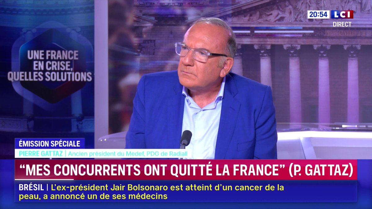 🗣️ Pierre Gattaz explique que ce qui s'est passé au moment de l'ISF avec ses concurrents sera pareil avec la taxe Zucman : "Des taxes comme ça, antiproductives, anti-investissements, poussent les gens à devenir riche et à partir, parce qu'ils ne vont pas rester en France"