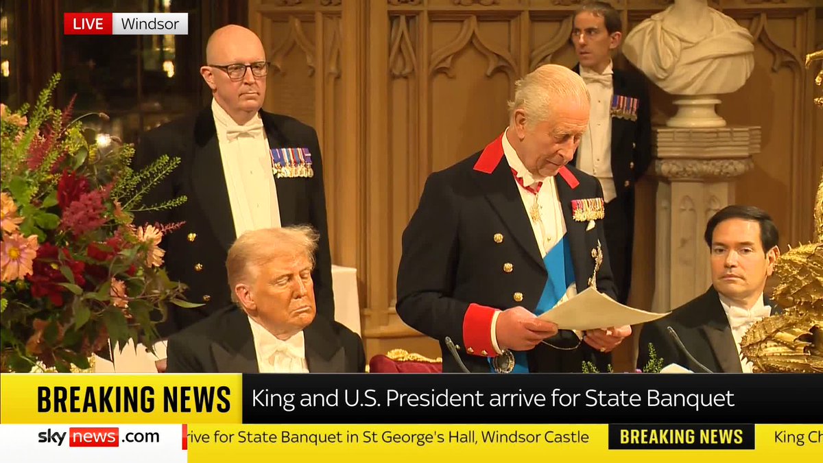 Watch King Charles welcome President Donald Trump and First Lady Melania Trump to the United Kingdom. The US and UK's 'special relationship... has made us safer and stronger through generations,' adding 'we are the closest of kin,' he says. 📺 Sky 501