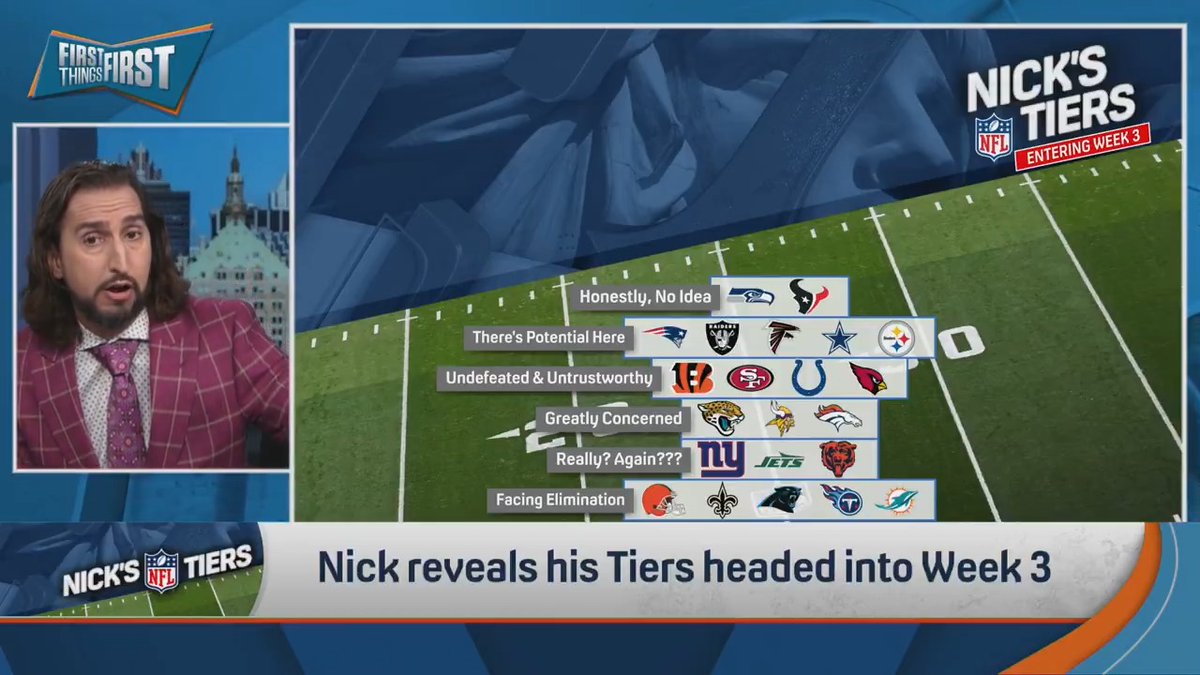“Unfamiliar Territory: They’re 0-2, they have lost 3 in a row… They haven’t looked like the Chiefs in 3 games. They’re awaiting their guys to come back and the vultures are circling.” nick wright reveals The Committee’s™️ Tiers heading into Week 3: