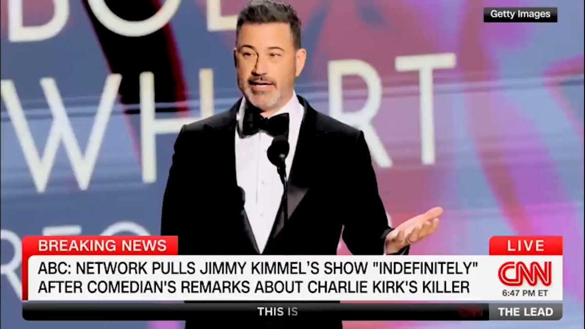 CNN reports that Disney/ABC has pulled Kimmel’s show indefinitely. Stelter runs interference for Kimmel and labels Benny Johnson’s show a “far-right webcast." This is CNN.