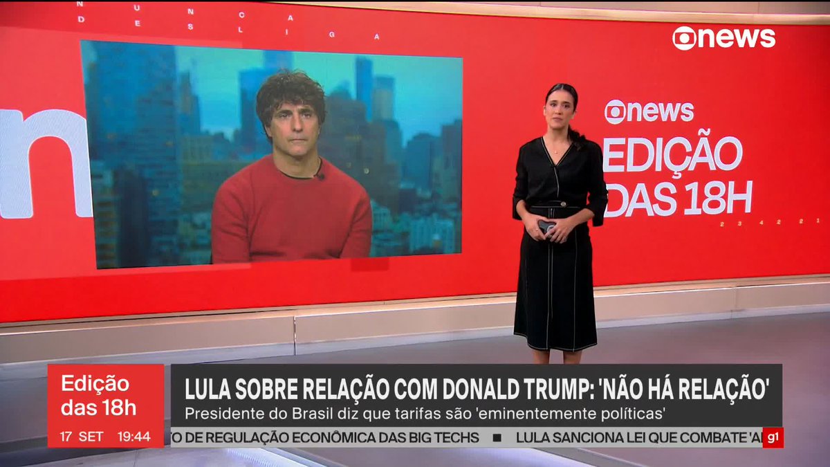 Lula diz que não tem nenhum relacionamento com Donald Trump em entrevista à rede britânica BBC. "A relação dele é com Bolsonaro, não com o Brasil", afirmou o presidente. ➡ Assista à #GloboNews ao vivo: #Edição18