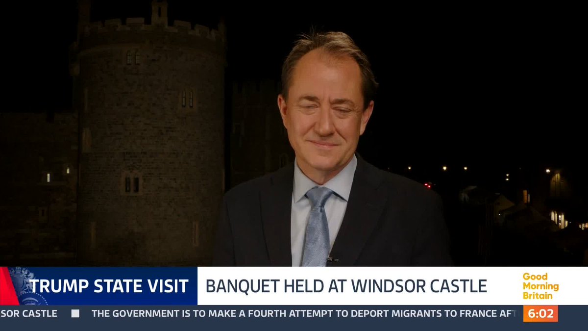 U.S. President Donald Trump will head to Chequers later for high-level talks with the Prime Minister after the King pulled out all the stops at Windsor yesterday. Richard Gaisford reports.